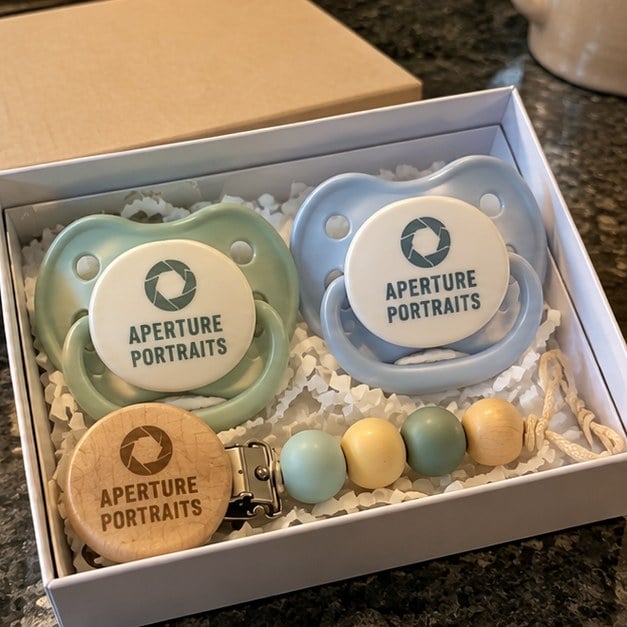 Customer photo of a custom pacifier gift set